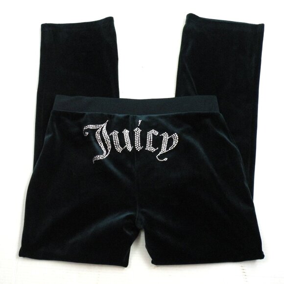 Juicy Couture Big Bling Rhinestone Dark Green velour pants L - Picture 1 of 4